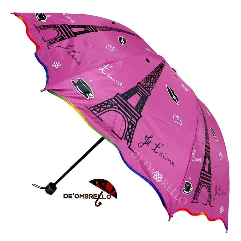 (478)Payung Lipat 4 Fancy Motif Paris Je t'aime Anti UV