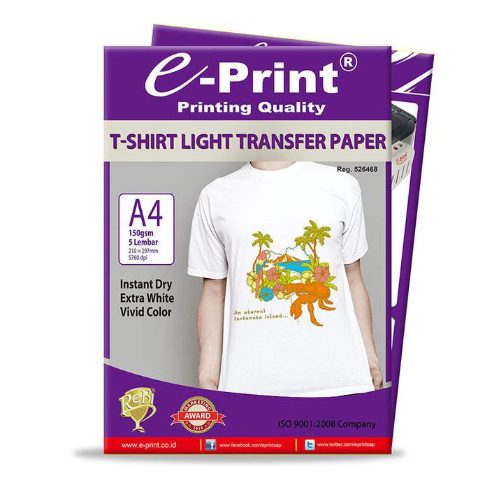 

TERMURAH KERTAS TRANSFER PAPER E-PRINT A4 UNTUK KAOS TERANG 5760 DPI
