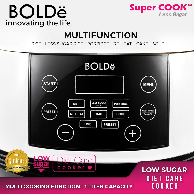 BOLDe Super COOK Less Sugar Rice Cooker 1 Liter Low Carbo 400 Watt