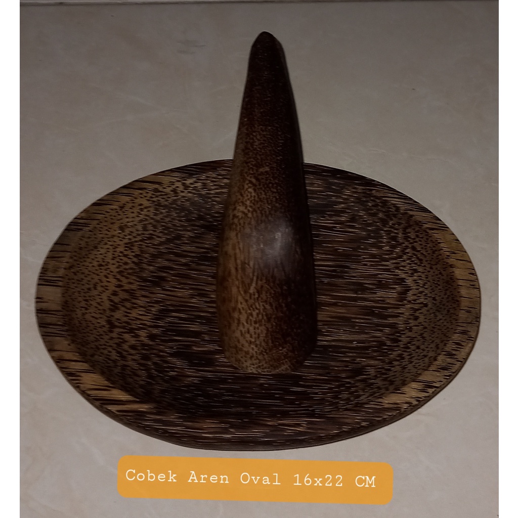 MUrah Cobek Kayu Aren  Oval  22 cm dan Ulekan