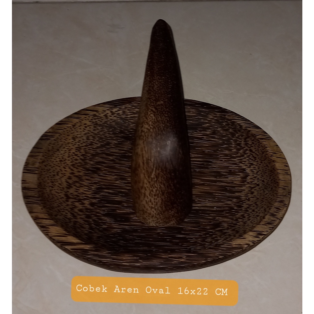 MUrah Cobek Kayu Aren  Oval  22 cm dan Ulekan