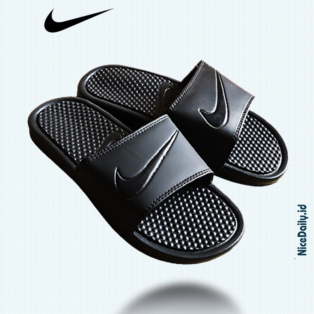 Sandal Selop Premium Nike Hitam Distro Slide Sendal Slop Casual Slip On Murah Wanita Pria Kekinian