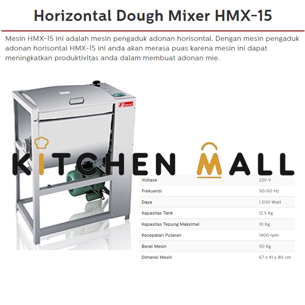 FOMAC HMX-15 Horizontal Dough Mixer - Mixer Adonan Horizontal