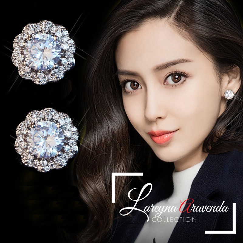 Lareyna Aravenda Anting Silver S925 Wanita Model Bunga Kristal Crystal Mewah AT022