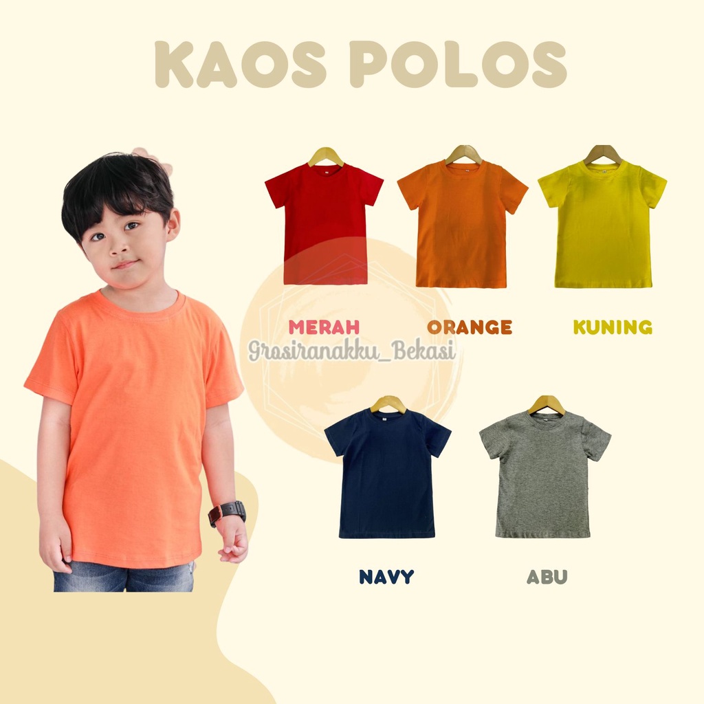 Kaos Anak Polos Mix Warna  Size 1-5Thn