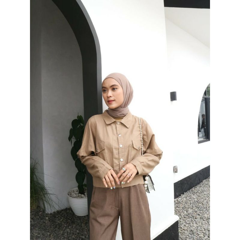 COD ] OLIN BUTTON JACKET LINEN FASHION OUTERWEAR SWEATER WANITA REMAJA KOREAN STYLE PREMIUM