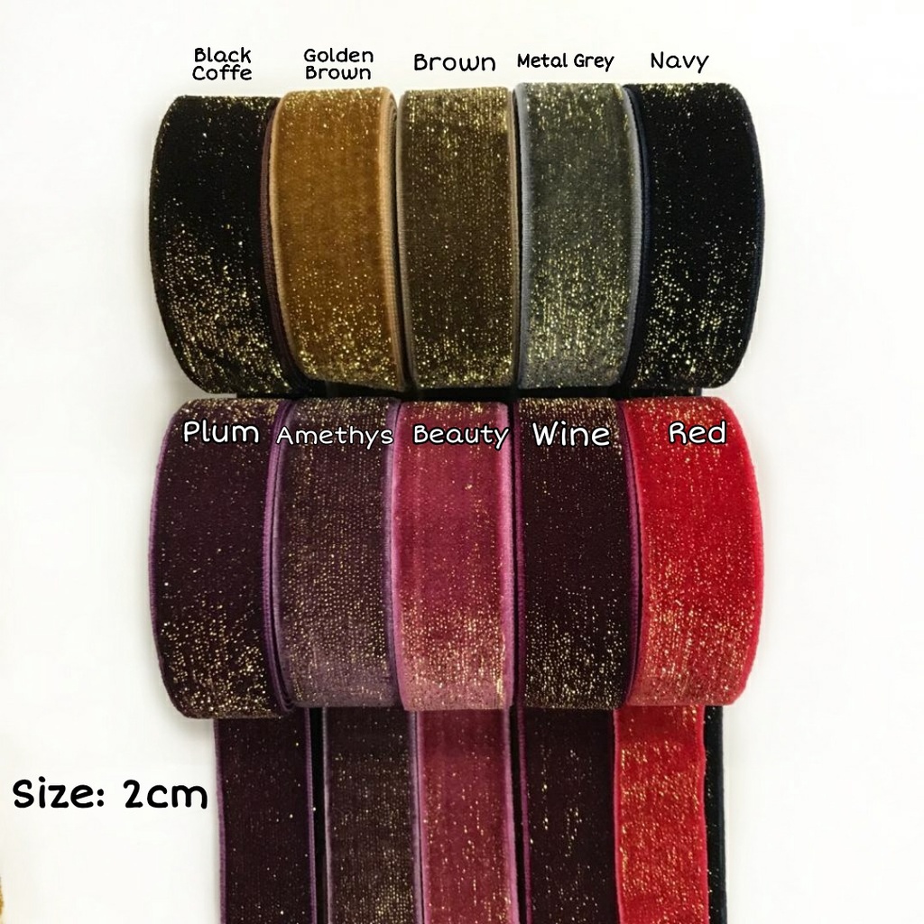 1 YARD - 2 CM PITA BLUDRU GLITER HALUS | VELVET GLITER (6/8&quot;)