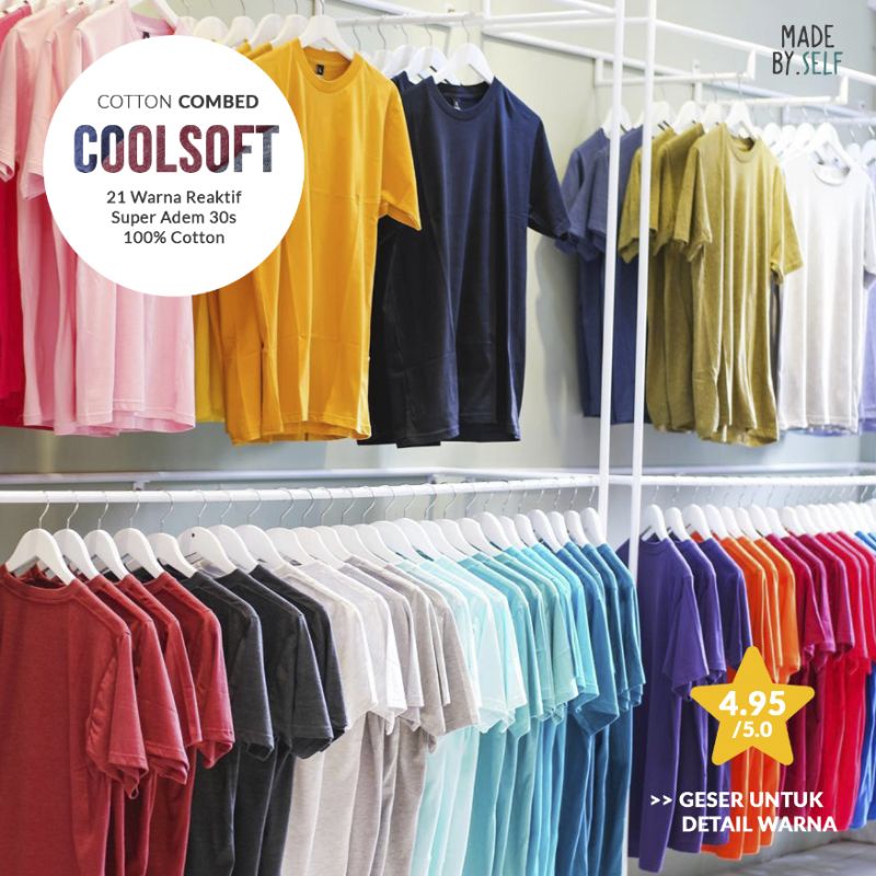 Kaos Polos Coolsoft 100% Ring-spun Cotton Combed Reaktif 30s Selfmade Unisex Pria Wanita
