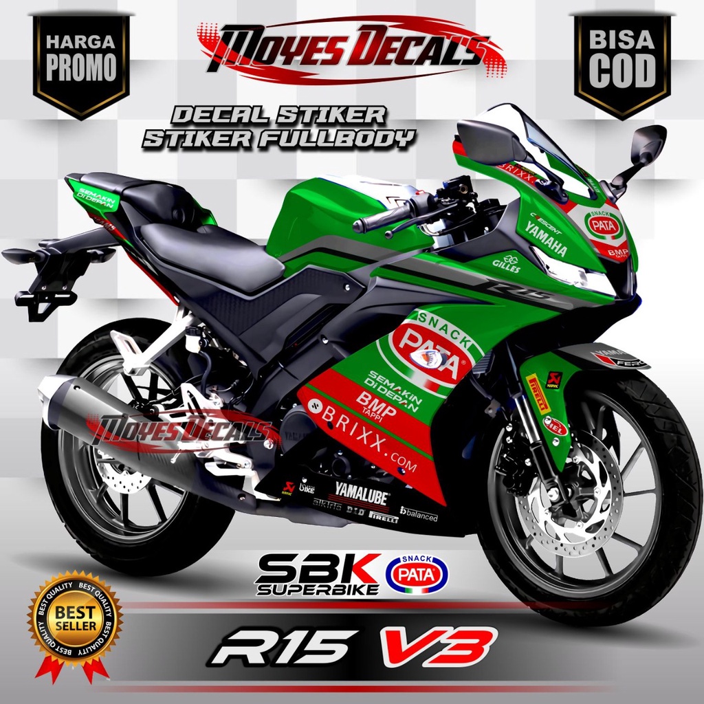 Decal Stiker Fullbody R15 V3 Motif SBK PATA Hijau Racing Tim