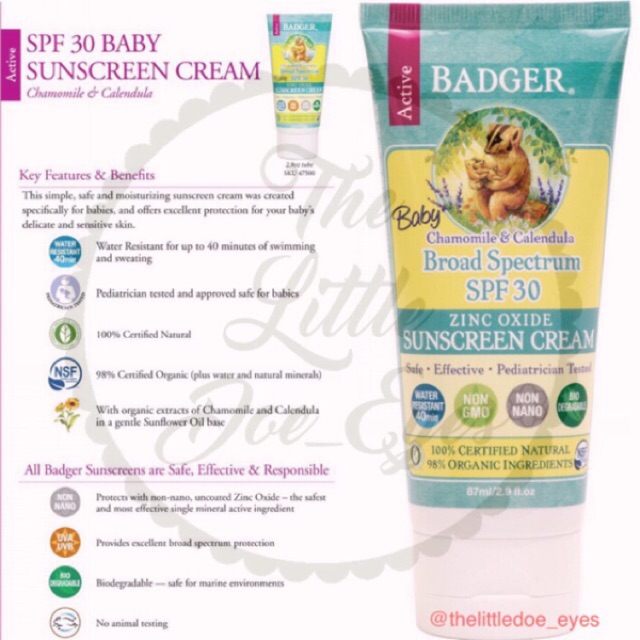 [READY] Badger Baby SunScreen Broad Spectrum SPF 30 exp 07-2023