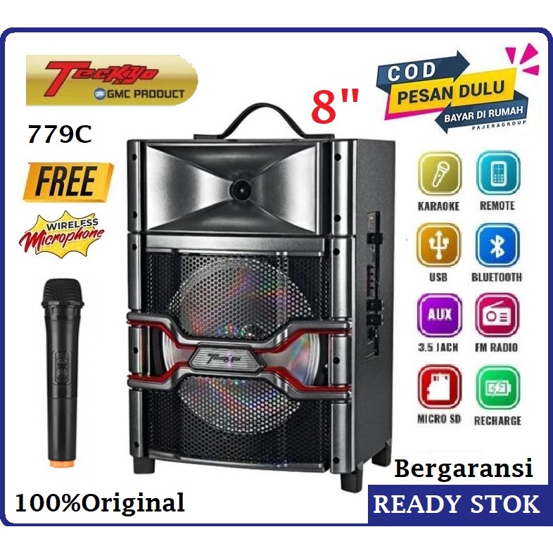 Speaker Bluetooth GMC Teckyo 779C Speaker Portable 8 Inch Free 1 Mic Wireless Original Bergaransi Re