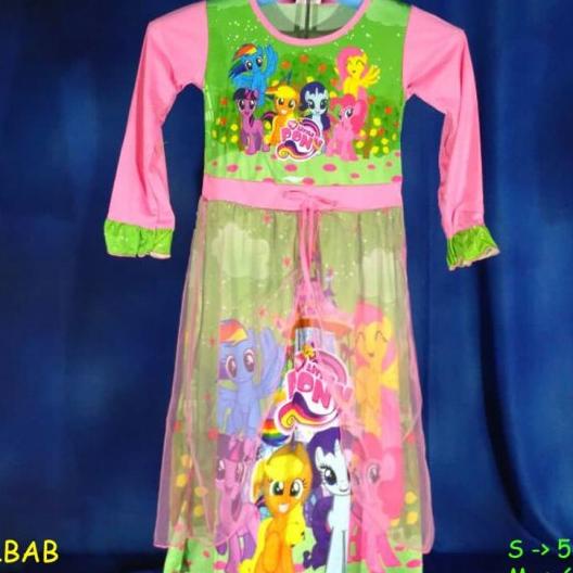 (DMJ012) Baju Muslim Anak Gamis Kuda Pony Green Pink Size S,M,L,XL