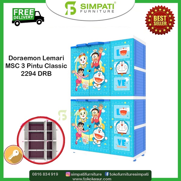 Lemari Plastik Anak 3 Pintu Doraemon