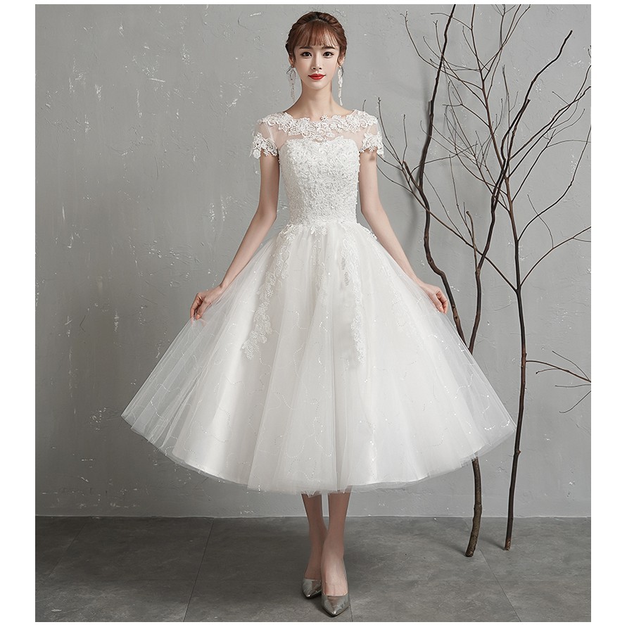 Gaun Pesta Pengantin 2110024 Putih Lengan Pendek Wedding Party Dress