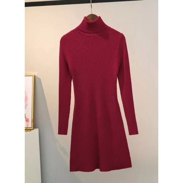 Dress Sweater Wanita Gaun Solid