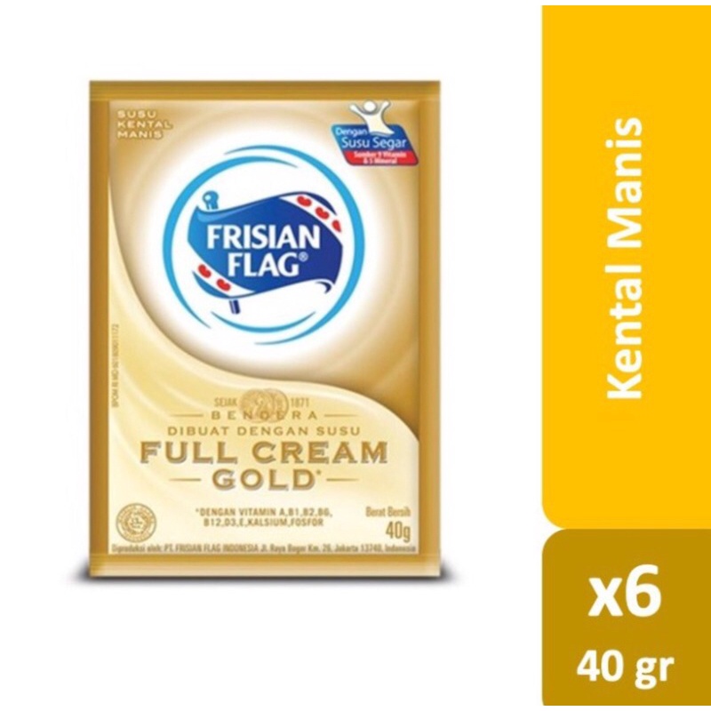 Frisian Flag Full Cream Gold Kental Manis sachet Susu SKM Bendera 6x40gr