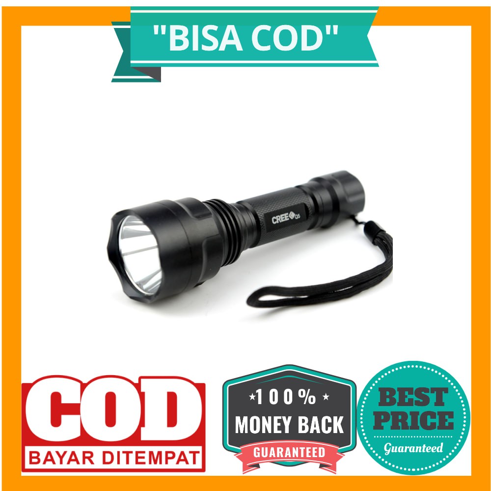 TaffLED Senter LED Flashlight Waterproof Cree Q5 3800 Lumens - C8 - Black