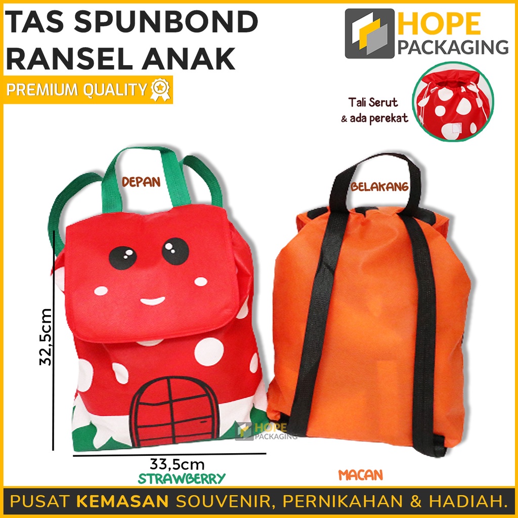 Tas Spunbond Ransel Anak / Souvenir Ulang Tahun / ultah / Tas custom /  happy birthday Anak kantong lebaran Uk 32.5x33.5cm Karakter Binatang