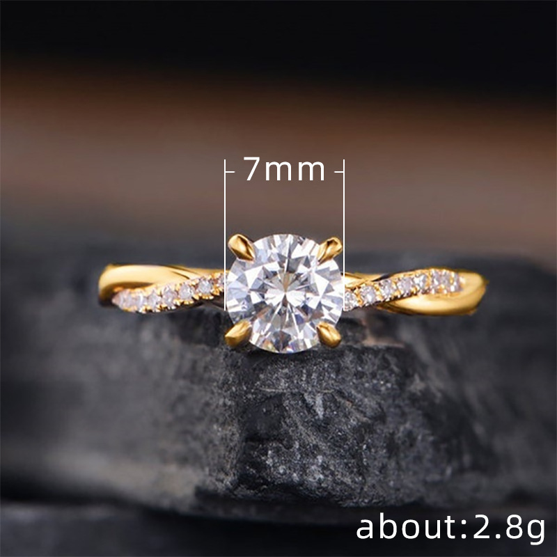 Cincin Stainless Steel Berlian Emas 18k Wanita Fashion Aksesoris Berlian Imitasi Zirkon Rings