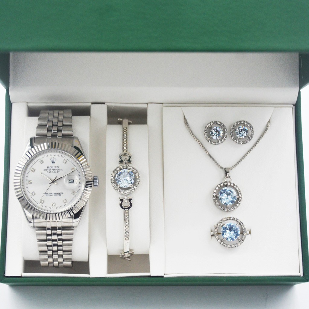 Jam Tangan Wanita Rolex DateJust Gerigi Tanggal Aktif Rantai Stainless Steel Free Box Paket Acc &amp; Baterai