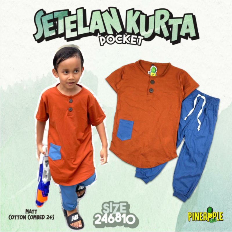 Setelan Kurta Pocket Baju Koko Anak Usia 2-10 tahun BTK961