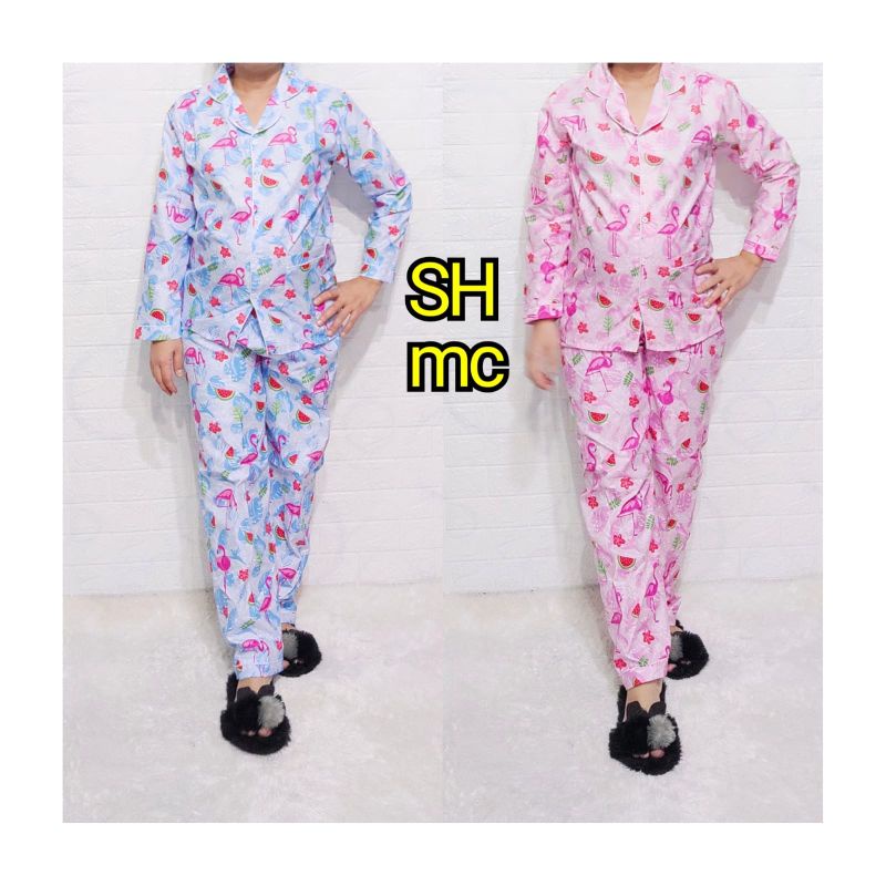 Baju Tidur Piyama Wanita Motif Flaminggo Pajamas Katun  / Baju Tidur setelan Wanita katun CP DEWASA Terbaru Bigsize Kekiniaan