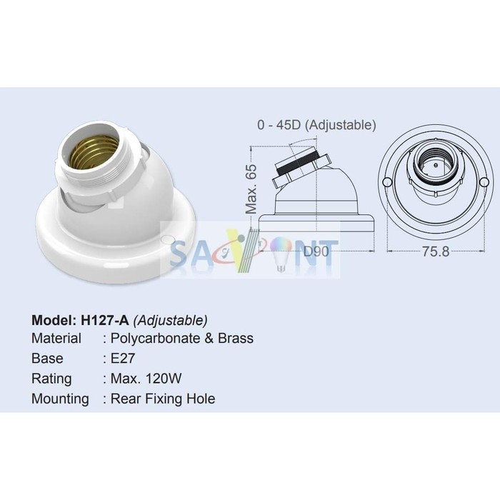 Fitting Lampu Tempel E27 Rotary Adjustable Bisa Atur Sudut Model H127A