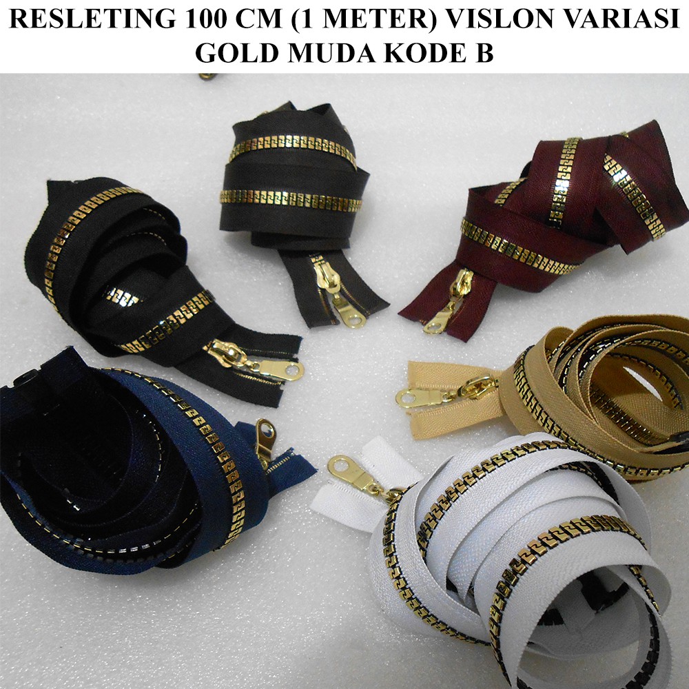 Resleting Zipper 100 cm (1 Meter) Vislon Variasi Gold Muda Kode B Untuk Resleting Abaya Gamis Dll