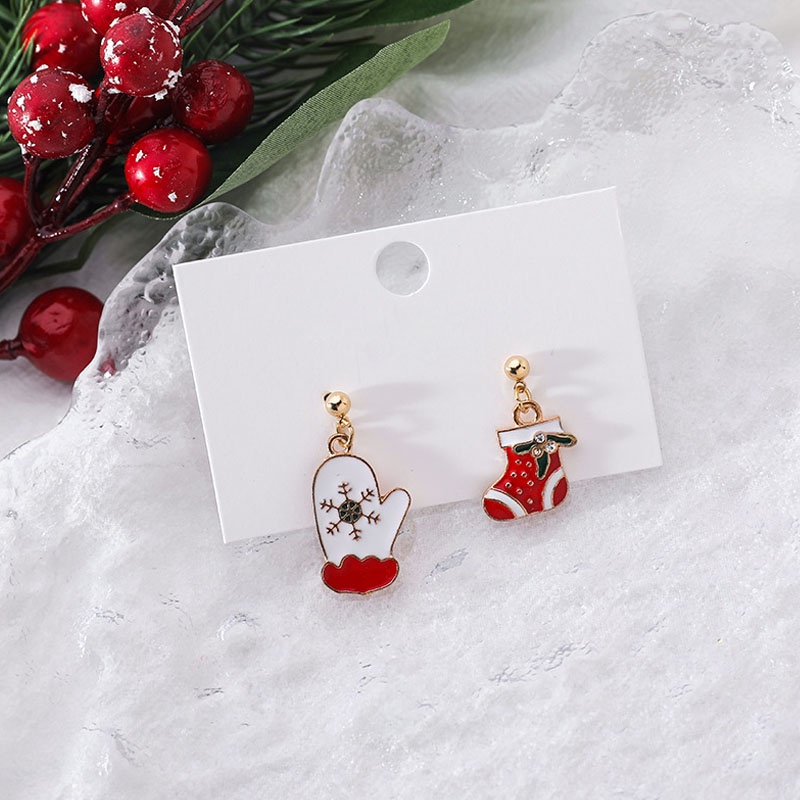 Anting Tusuk Gantung Asimetris Desain Rusa Natal Kreatif Untuk Wanita