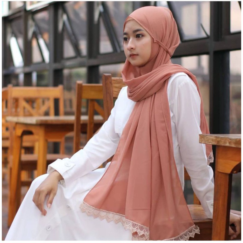 Pashmina bergo renda bawah