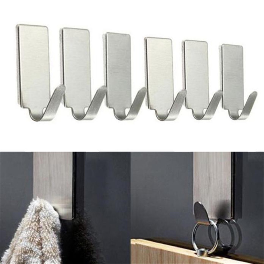 Gantungan Dinding Stainless Steel (dapat 6pcs) Super kuat dari besi Stainless Steel untuk peralatan dapur atau kamar mandi hanger cantelan dinding tembok cantelan pakaian belakang pintu  Gantungan Serba Guna Adhesive 6 PCS - DWC13F Warna Silver Wall Hook