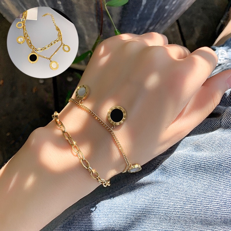 Gelang Titanium Premium 2 Layer Korea Vintage Style Warna Rosegold