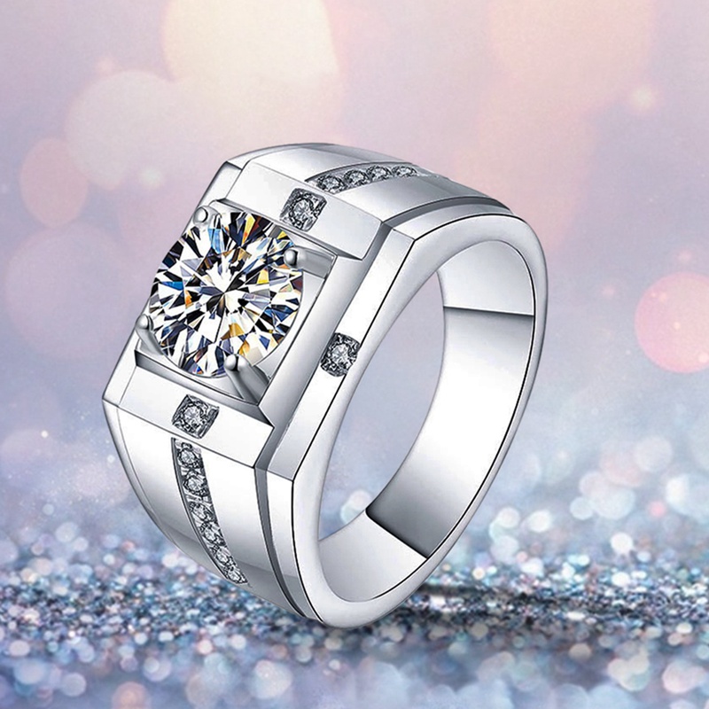 Fashion Jewelry Opening Adjustable Square Silvery Ring Inlay Round Cross Zircon Wedding Hight Grade Ring For Men