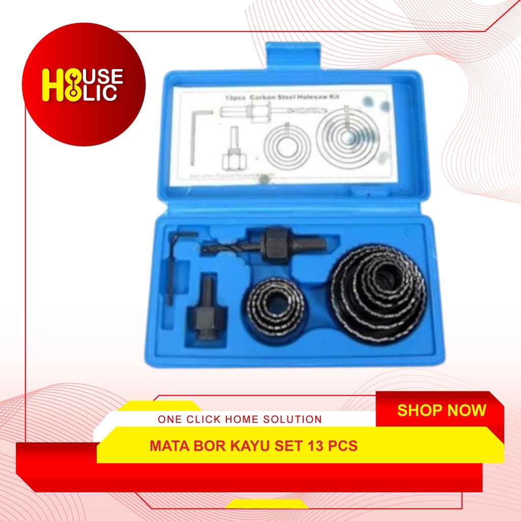 Holesaw Kit Set 13 Pcs / Hole Saw Set Mata Bor Pelubang Kayu