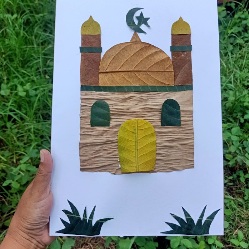 kolase daun kolase masjid Kerajinan kolase prakarya kolase