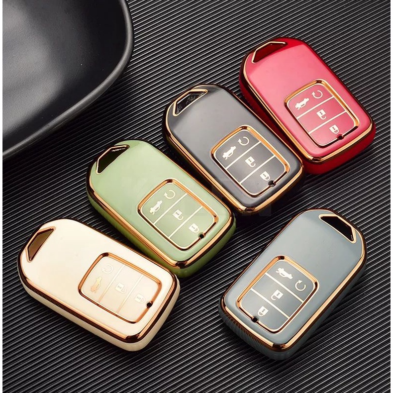 Casing Remot Mobil Smart Keyless 813 TPU Kelir Emas Anti Gores Honda 4 Tombol CRV,BRV,CIVIC,CITY