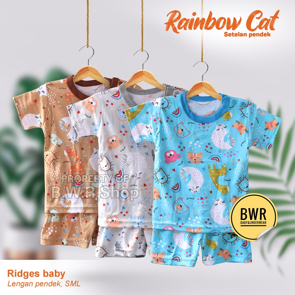 Setelan Ridges PENDEK RAINBOW CAT Terbaru / Setelan Anak Unisex Holaho Kaos Celana Pendek | Bwr