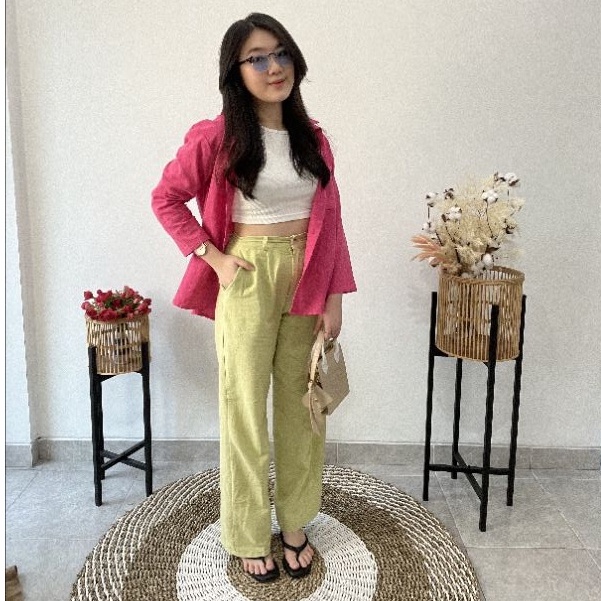 Celana kulot Highwaist linen wanita | loose pant linen | celana kulot panjang wanita