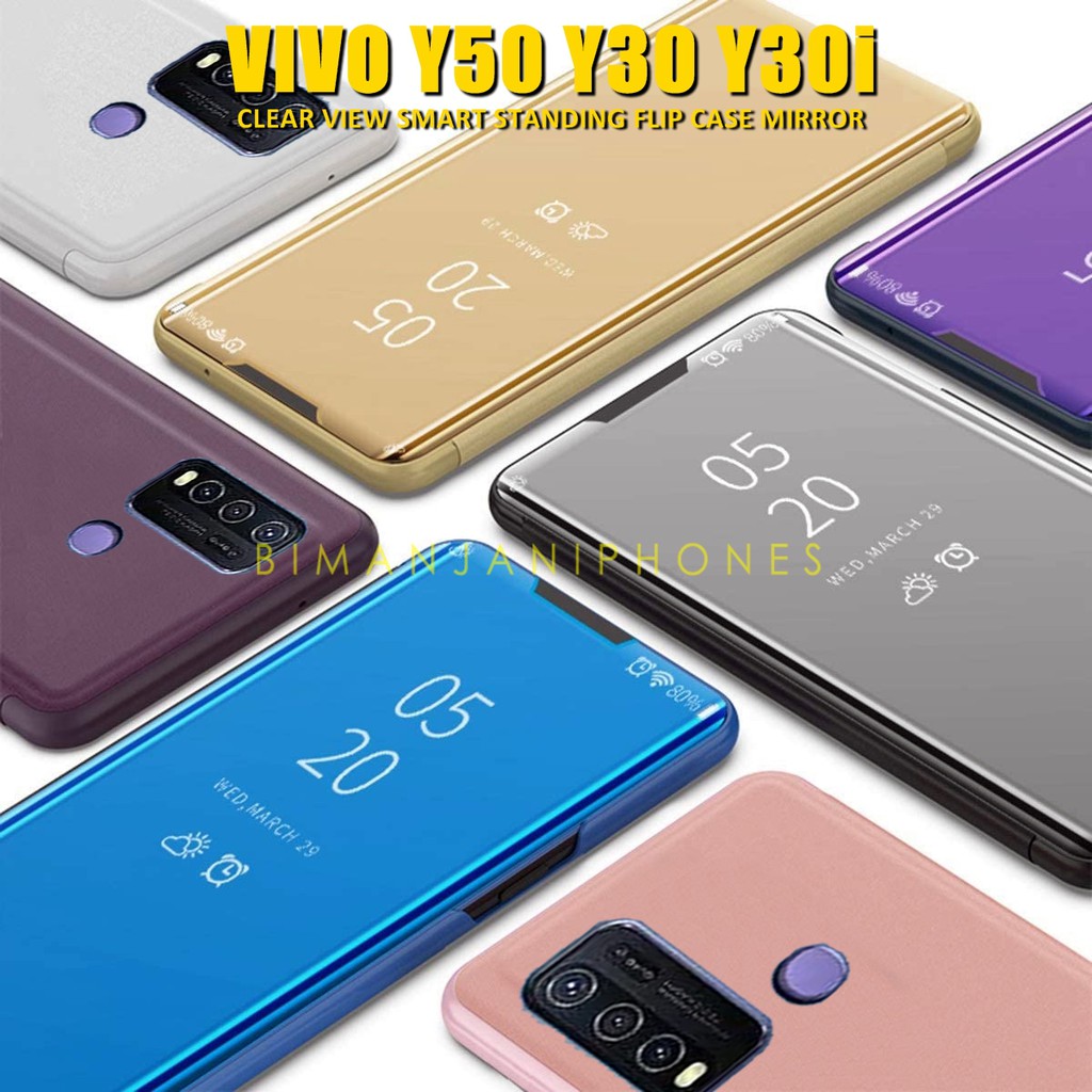 Vivo Y12s Y20 Y20i Y20s Vivo Y50 Vivo Y30 Y30i - Vivo Y83 Clear View Smart Standing Flip Case Mirror