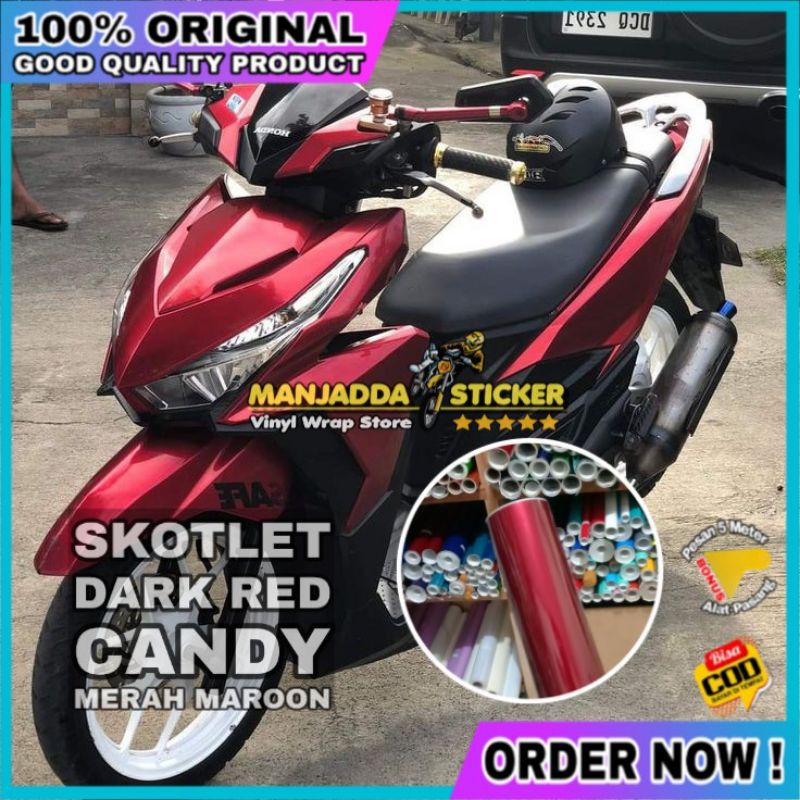 skotlet dark red candy stiker motor merah candy glossy kualitas premium