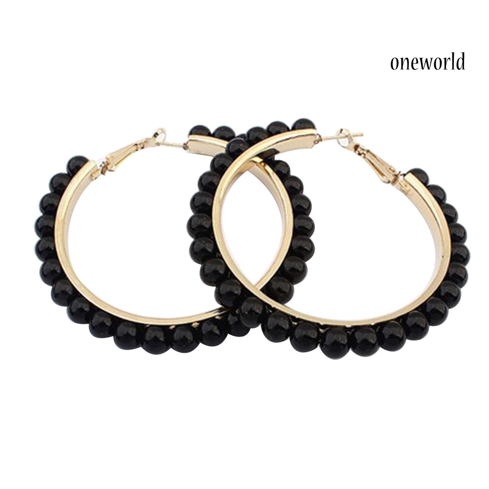 OW@ Fashion Women Faux Pearl Inlaid Large Circle Statement Hoop Earrings Jewelry