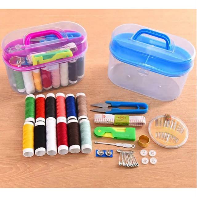 Sewing kit box kotak perlengkapan jahit benang jarum meteran jahit dll perlengkapan menjahit tangan