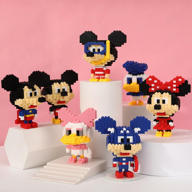 Mainan Balok Bangunan Mini Bahan Plastik Model Kartun Mickey Minnie Donald Duck Untuk Anak