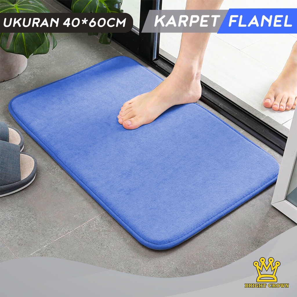 Bright Crown Keset Kaki Flanel Anti Slip / Keset Kamar Mandi Nyerap Air UK 40X60CM 9 Warna-Flanel C-Biru