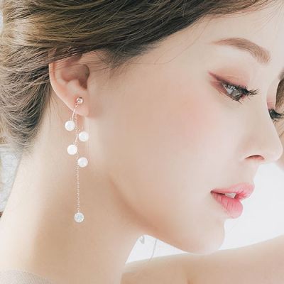 [READY] Anting Tusuk Wanita Mutiara Juntai Panjang Berlian Fashion