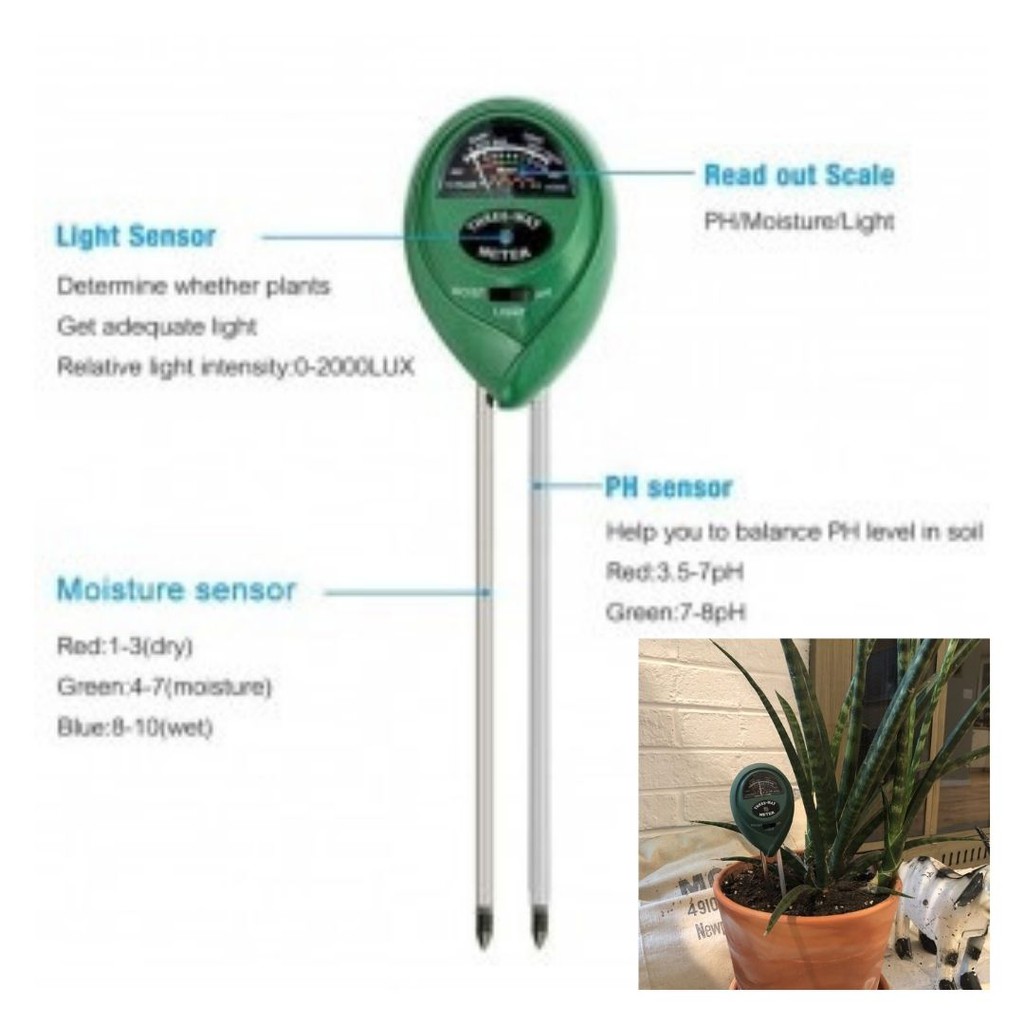 Alat Ukur PH Kelembaban Intensitas Cahaya Tanah 3 In 1 Soil Meter 111138