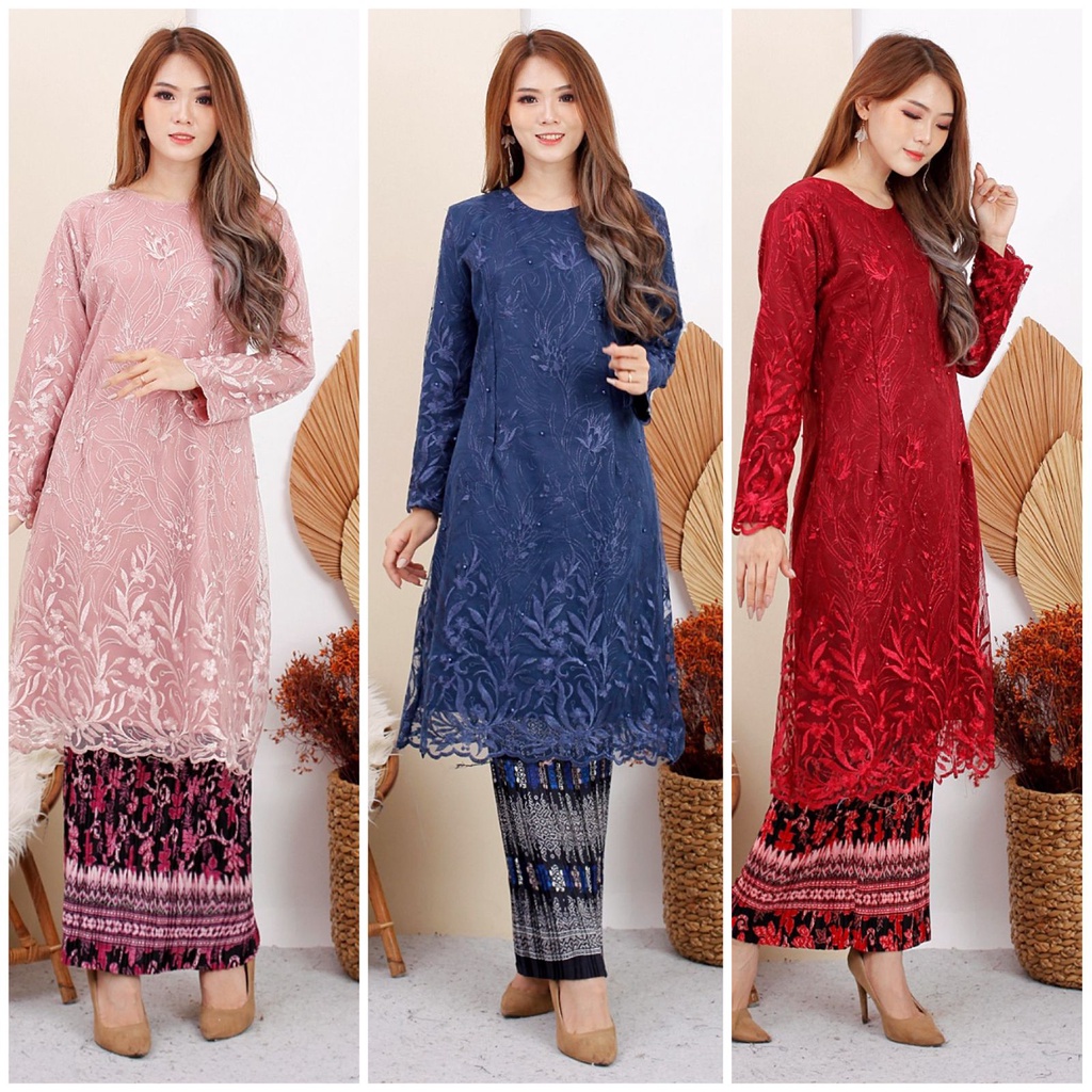 (Pasti RealPict) Kebaya Utari Brukat Tile Full Bordir Brokat Tulle Tille Kondangan Wisuda Pesta