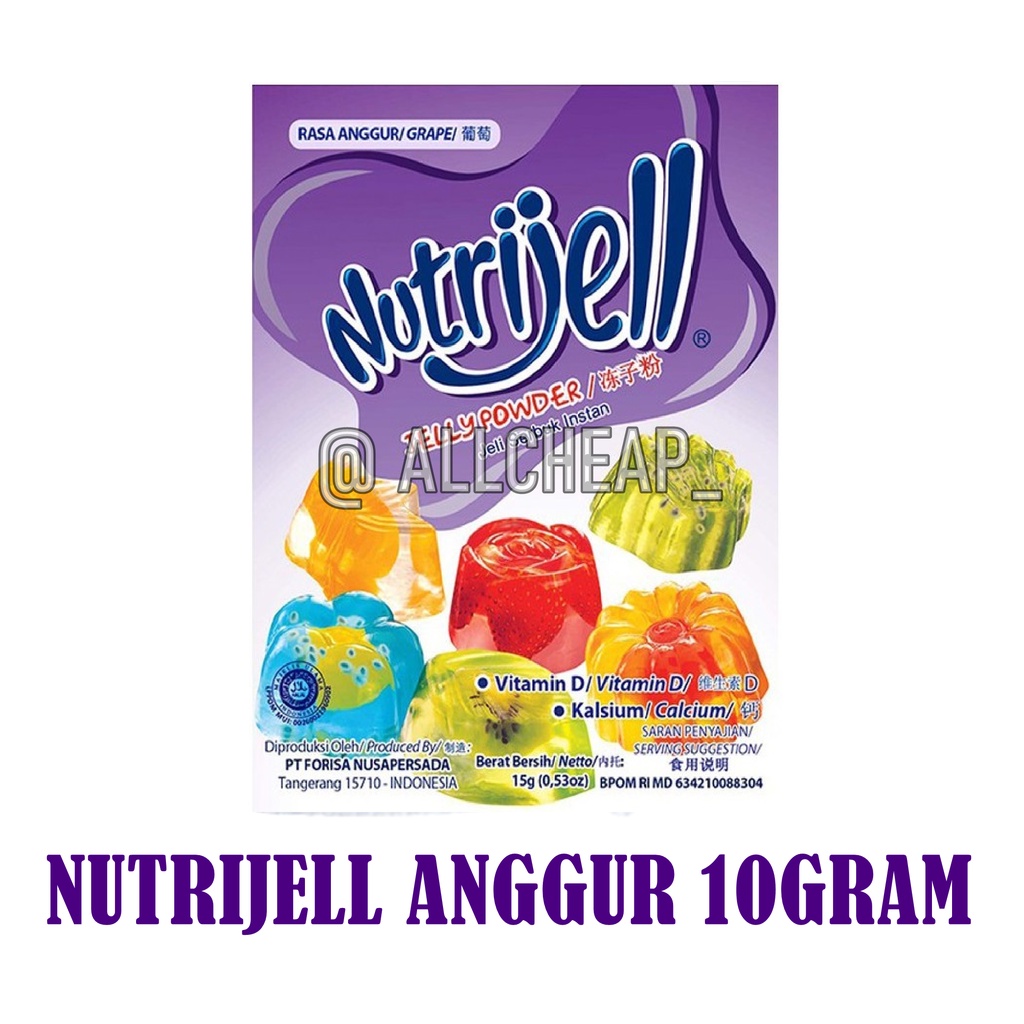 Nutrijell agar&quot; Jelly Powder Nutrijel ekonomis Rasa anggur grape 10 gr