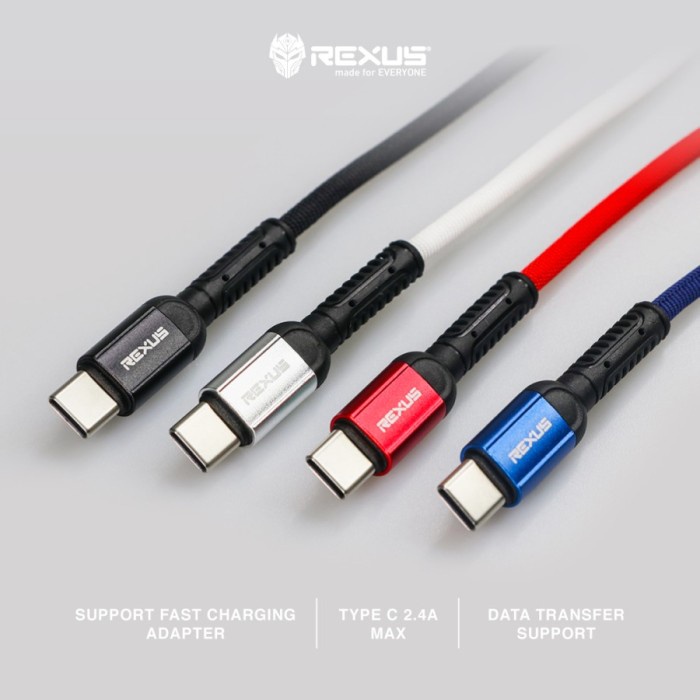 Kabel Data Type C Micro USB Rexus Cable CB167 1M Fast Charging 2.4A