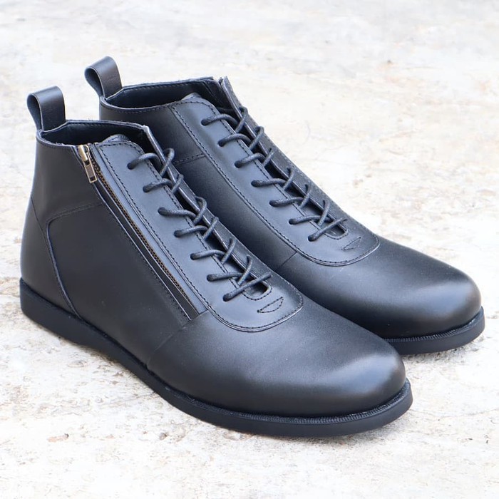 Unik sepatu pria model brodo sleting Zip - Hitam, 39 Limited